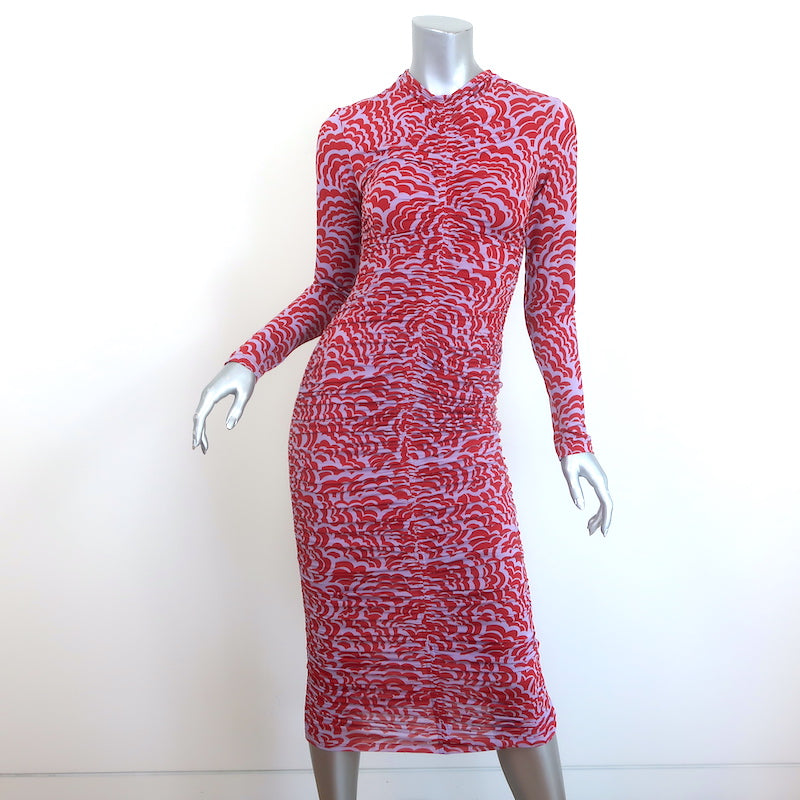 ansel ruched bodycon dress A.L.C. Midi Red/Lavender Stretch Jersey Size Medium NEW Model is wearing a
