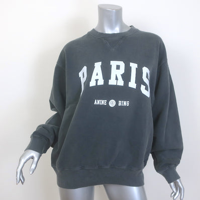 ANINE BING Ramona University Paris Sweatshirt Washed Black Size Large NEW
