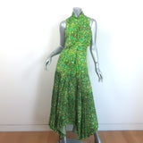 Alemais Phyllis Twist-Front Pleated Midi Dress Green Floral Print Cotton Size 8