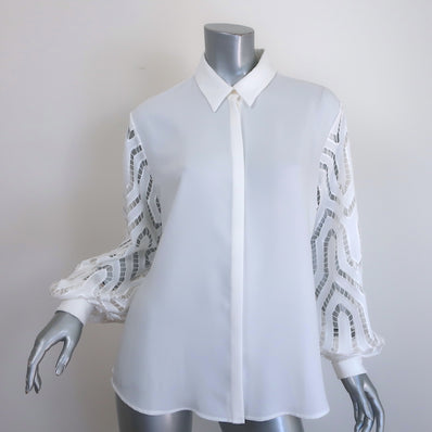 Anne Fontaine Cecilia Lace-Sleeve Blouse White Crepe