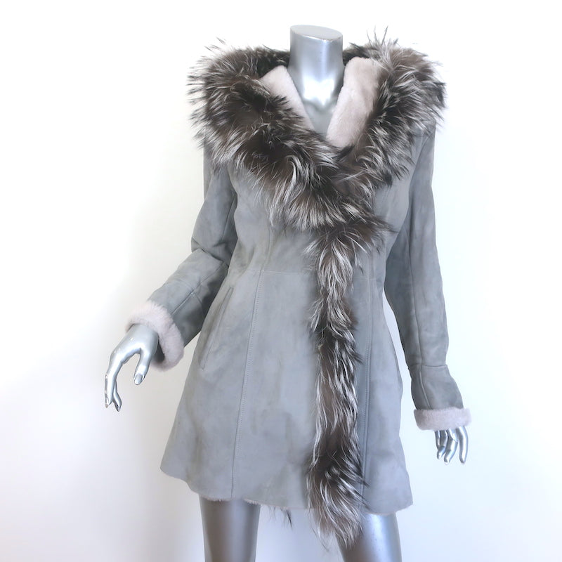 Artico Fox Fur-Trimmed Hooded Shearling Coat