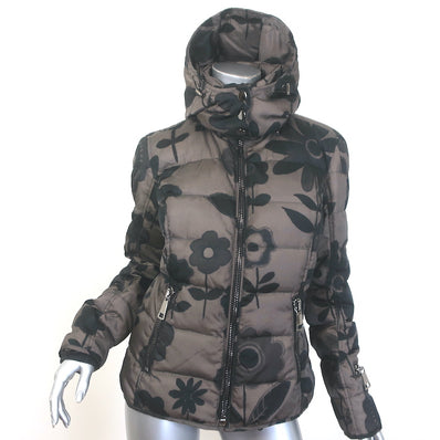 Authier Hooded Down Puffer Jacket Brown/Black Floral
