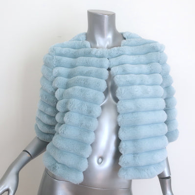 BCBGMAXAZRIA Faux Fur Cropped Jacket Haze Blue Size Small NEW