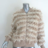 Brunello Cucinelli Striped Mohair Shearling Bomber Jacket Cream/Beige Size Small