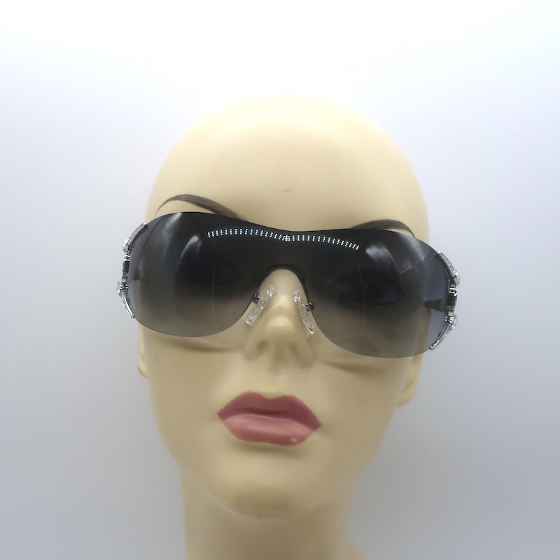 Bvlgari Crystal-Embellished Shield Sunglasses Black/Silver 6039-B