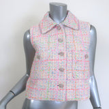 Chanel 24C Tweed Jewel-Button Vest Light Pink/Neon Cotton-Blend Size 38