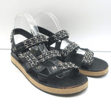 Chanel CC Chain-Trimmed Slingback Sandals Black Leather Size 39 C