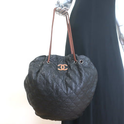 Chanel Cocomark Drawstring Tote Black Quilted Caviar