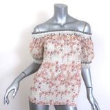 Chloé off-the-shoulder puff-sleeve top, cream with pink floral print, 65% cotton/35% silk — pre-owned, good condition
