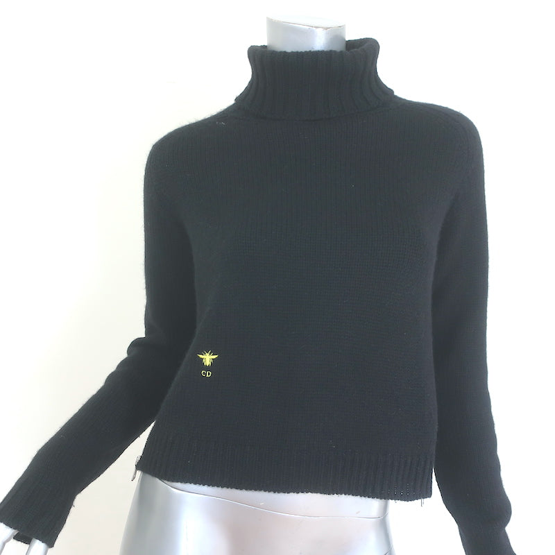 Christian Dior Side-Zip Turtleneck Sweater Black Alpaca Size US 4