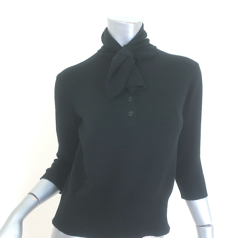 Christian Dior Tie-Neck Cashmere Sweater Black Size US 6