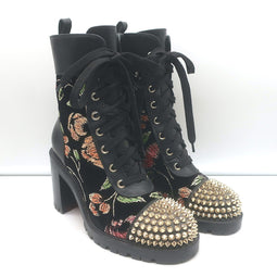 Christian Louboutin Croc Spike Studded Floral-Embroidered Boots