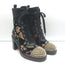 Christian Louboutin Croc Spike Studded Floral-Embroidered Boots Black Size 37.5