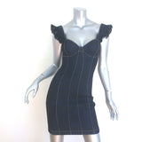 Cinq a Sept Mathis Denim Ruffle Strap Mini Dress Indigo Stretch Cotton Size 2