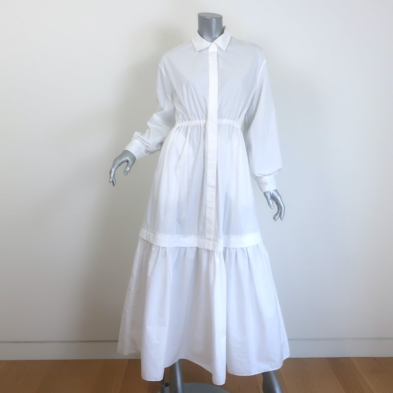 Co Essentials Tiered Midi Shirt Dress White Poplin Size Small