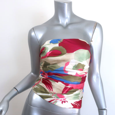 Cult Gaia Krisha Strapless Draped Top Floral Print Silk