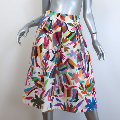 Draco Embroidered Pleated Midi Skirt Cream/Multicolor Size Small