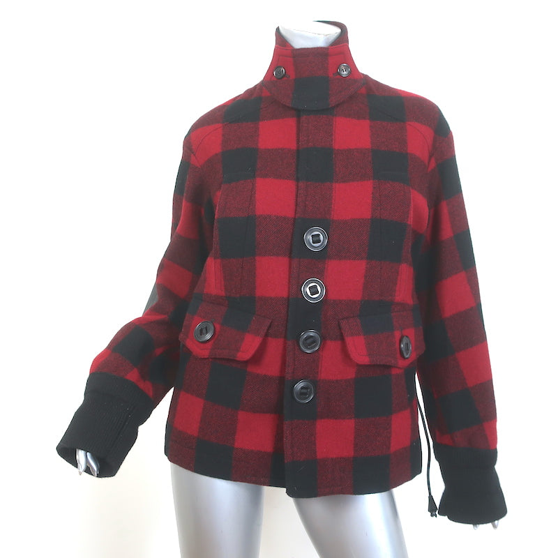 Dsquared2 Buffalo Plaid Leather Elbow Patch Jacket Red/Black Wool Size 42