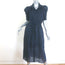 FRAME Gillian Ruched-Sleeve Midi Shirt Dress Navy Ramie Size Small