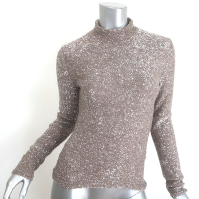 Fabiana Filippi Sequined Mock Neck Long Sleeve Top Beige/Silver Size 36 NEW