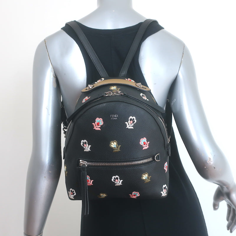 Fendi Zaino Mini Floral-Embroidered Backpack, Black