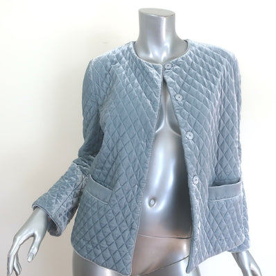 GANNI Hayden Quilted Velvet Jacket Blue Size Small