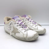 Golden Goose Superstar Shearling Sneakers White Leather & Purple Glitter Size 38