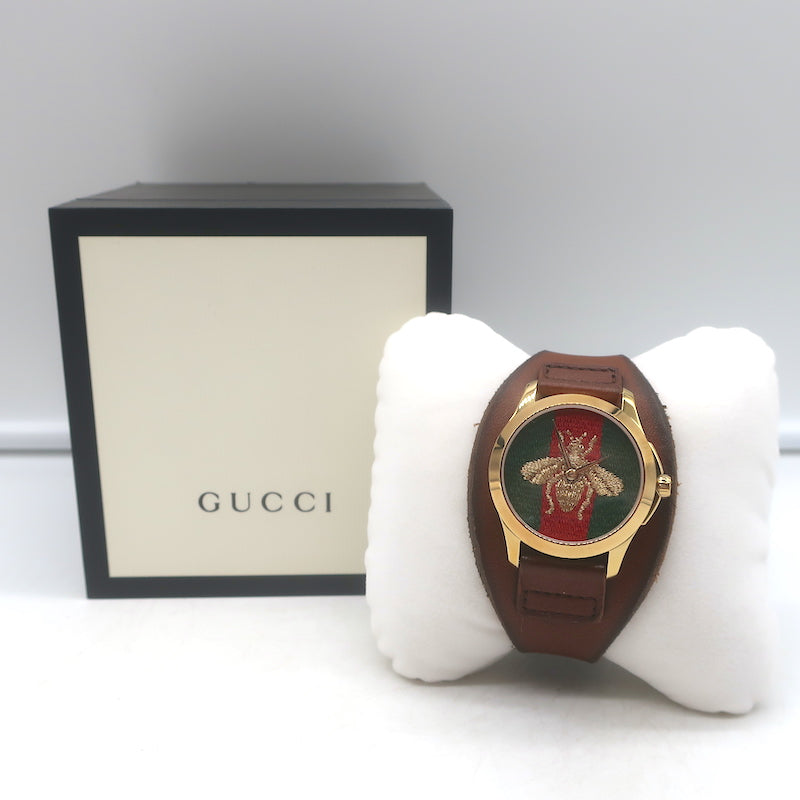 Gucci Le Marche des Merveilles Bee Watch Brown Leather Strap