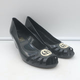 Gucci Marola Interlocking GG Peep Toe Jelly Wedge Pumps Black Size 38 NEW