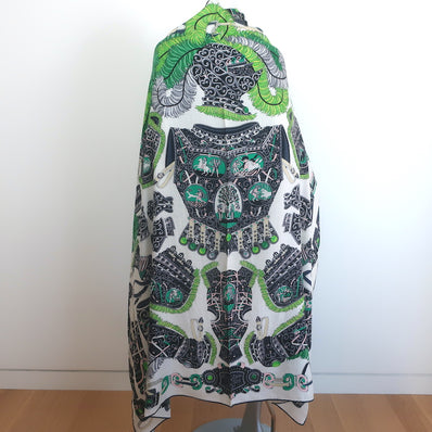 Hermes Sous L'Egide de Mars 140cm Cashmere-Silk Shawl Scarf Cream/Green