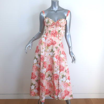 House of CB Carmen Bustier Midi Dress Pink Floral Print Size Extra Small