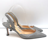 Manolo Blahnik Carolyne Slingback Pumps Gray Leather Size 37 Pointed Toe Heels