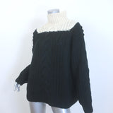 Dries Van Noten Two-Tone Cable Knit Turtleneck Sweater Black & Cream Size Small