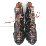Alaia Cutout Lace-Up Open Toe Booties Black Scalloped Leather Size 38.5