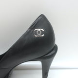Chanel cap-toe platform pumps, black leather and patent, authentic pre-owned with light wear, size 35.5