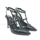 Valentino Rockstud T-strap pointed-toe pumps, black patent leather, pre-owned, authentic luxury