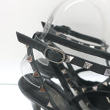 Valentino Rockstud T-strap pointed-toe pumps in black patent leather, authentic pre-owned, lightly worn