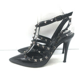 Valentino Rockstud T-strap pointed-toe pumps in black patent leather, authentic pre-owned, lightly worn