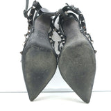 Valentino Rockstud T-strap pointed-toe pumps in black patent leather, pre-owned, authentic luxury, lightly worn.