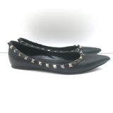 Authentic Valentino Noir Rockstud pointed-toe ballet flats in black leather, pre-owned with light wear
