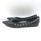 Valentino Rockstud pointed-toe ballet flats in black leather, pre-owned with minor wear and authentic hardware patina