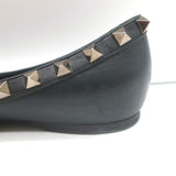 Valentino Noir Rockstud pointed-toe ballet flats in black leather, size 35.5, authentic pre-owned with light wear.