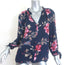 Joie Corsen Tie-Sleeve Button Down Blouse Navy Floral Print Silk Size Small