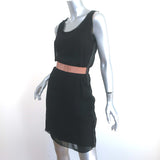 Lanvin Bow Belt Dress Black Chiffon-Overlay Jersey Size Small Sleeveless Sheath