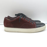 Lanvin Cap Toe Low Top Sneakers Burgundy Suede & Black Patent Leather Size 10