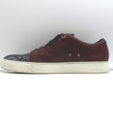 Lanvin Cap Toe Low Top Sneakers Burgundy Suede & Black Patent Leather Size 10