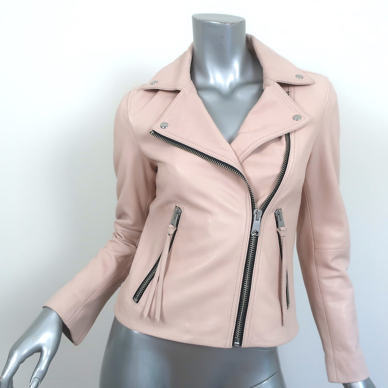 AllSaints Dalby Leather Biker Jacket Pale Pink Size US 4