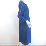 SEA Long Sleeve Tie-Neck Midi Dress Blue Flocked Cotton-Silk Size 2 NEW