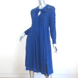 SEA Long Sleeve Tie-Neck Midi Dress Blue Flocked Cotton-Silk Size 2 NEW