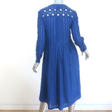 SEA Long Sleeve Tie-Neck Midi Dress Blue Flocked Cotton-Silk Size 2 NEW